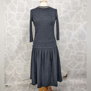 Vintage 50's Paula Brooks 2 PC Gray Skirt Suit with Pleated Skirt Size Small
